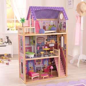 KidKraft 65092 Casa legno Kayla per bambole di 30cm con 10 accessori inclusi e 3 livelli di gioco, Multicolore