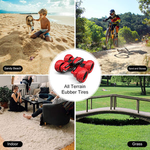 OUTTUO Macchina Telecomandata, 4x4 Auto Radiocomandata 360° Rotazione Acrobatica con Luci a LED, Macchina Radiocomandata per Bambini Regalo per Bambini Regalo-Rosso