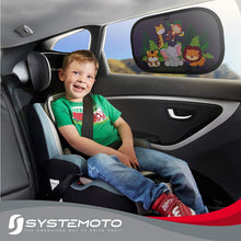 Carica l'immagine nel visualizzatore di Gallery, Systemoto Parasole Auto per bambini - Extra scuro con protezione UV certificata - Set di 2 Tendine Parasole autoadesivi per bambini (Wildlife)