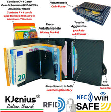 Carica l'immagine nel visualizzatore di Gallery, Portafoglio Porta Carte Di Credito Uomo, Pelle e Fibra Di Carbonio Protezione RFID/NFC Anti Frode Sottile Slim Zip Portamonete Porta Tessere Documenti, Portachiavi Intelligente Smart Key organizer