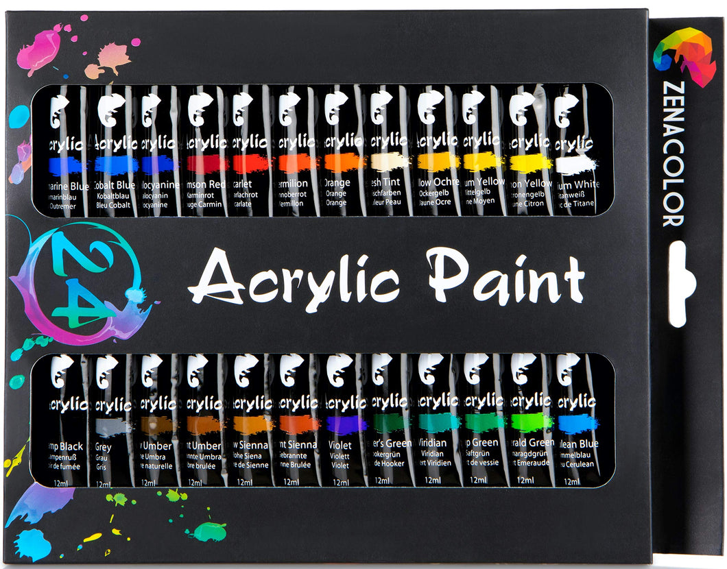 Zenacolor Set da 24 Tubetti di Pittura Acrilica Confezione 24, Multicolore - Ilgrandebazar