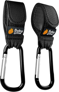 Ganci per Passeggino, Baby Uma - Appendi la spesa & le borse in tutta sicurezza sulla tua Carrozzina o sul Passeggino. Taglia universale, Nero, pacco da 2