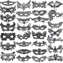Carica l&#39;immagine nel visualizzatore di Gallery, SIQUK 30 Pezzi Maschere Veneziane Donna Nero Maschera Pizzo per Masquerade...