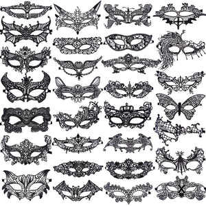 SIQUK 30 Pezzi Maschere Veneziane Donna Nero Maschera Pizzo per Masquerade...