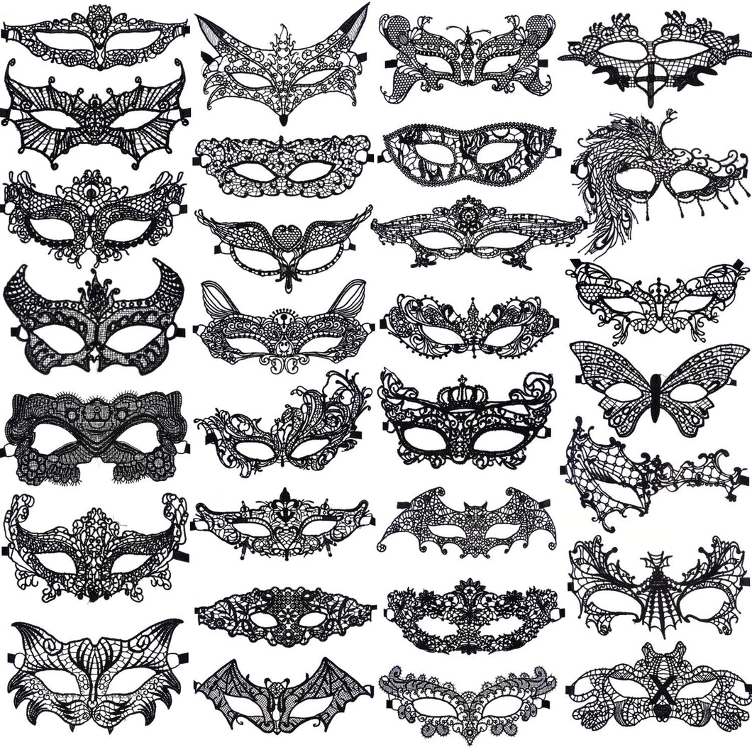 SIQUK 30 Pezzi Maschere Veneziane Donna Nero Maschera Pizzo per Masquerade...