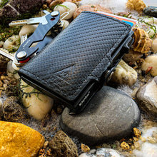 Carica l'immagine nel visualizzatore di Gallery, Portafoglio Porta Carte Di Credito Uomo, Pelle e Fibra Di Carbonio Protezione RFID/NFC Anti Frode Sottile Slim Zip Portamonete Porta Tessere Documenti, Portachiavi Intelligente Smart Key organizer