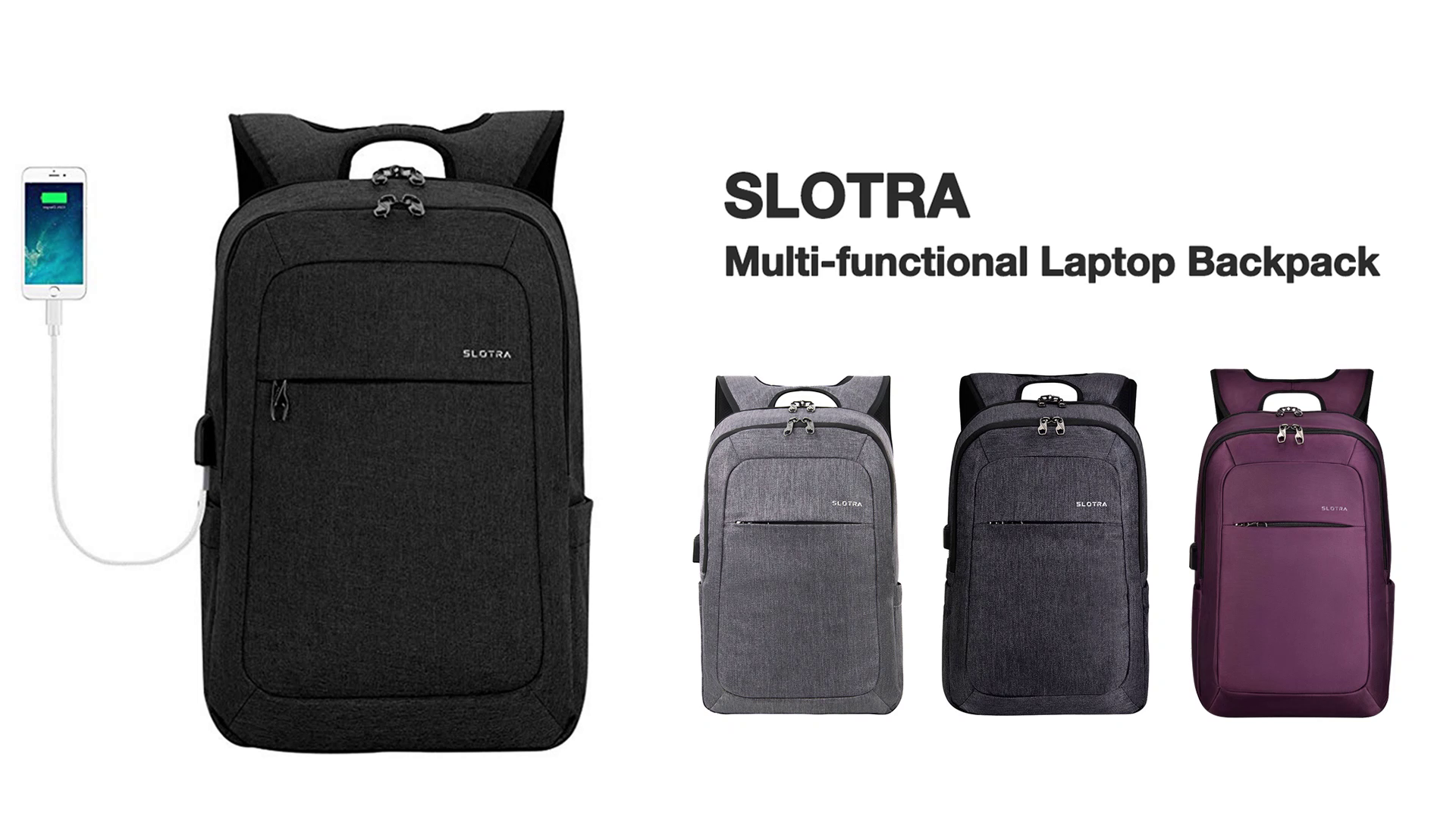 SLOTRA Zaino per Laptop da 15 15 6 Pollici con Porta di Ricarica USB Viola