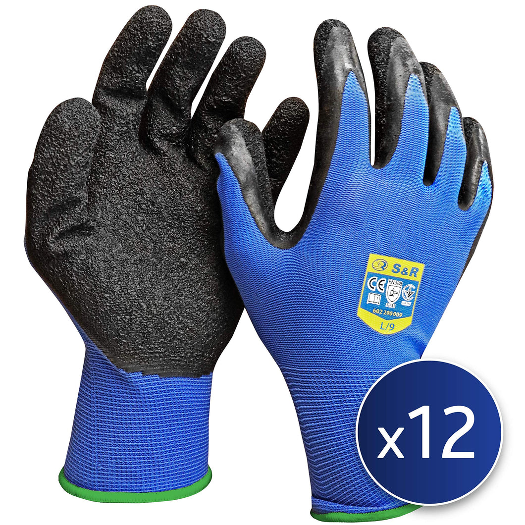 S&R Guanti da Lavoro e Giardinaggio 12 Paia fibra di Nylon con L/9, Blu/Nero