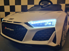 Carica l&#39;immagine nel visualizzatore di Gallery, Audi R8 Spyder Macchina Elettrica per Bambini Nuovo tipo, bianco, 2x motore da 25 W, batteria da 12 V, telecomando da 2,4 Ghz