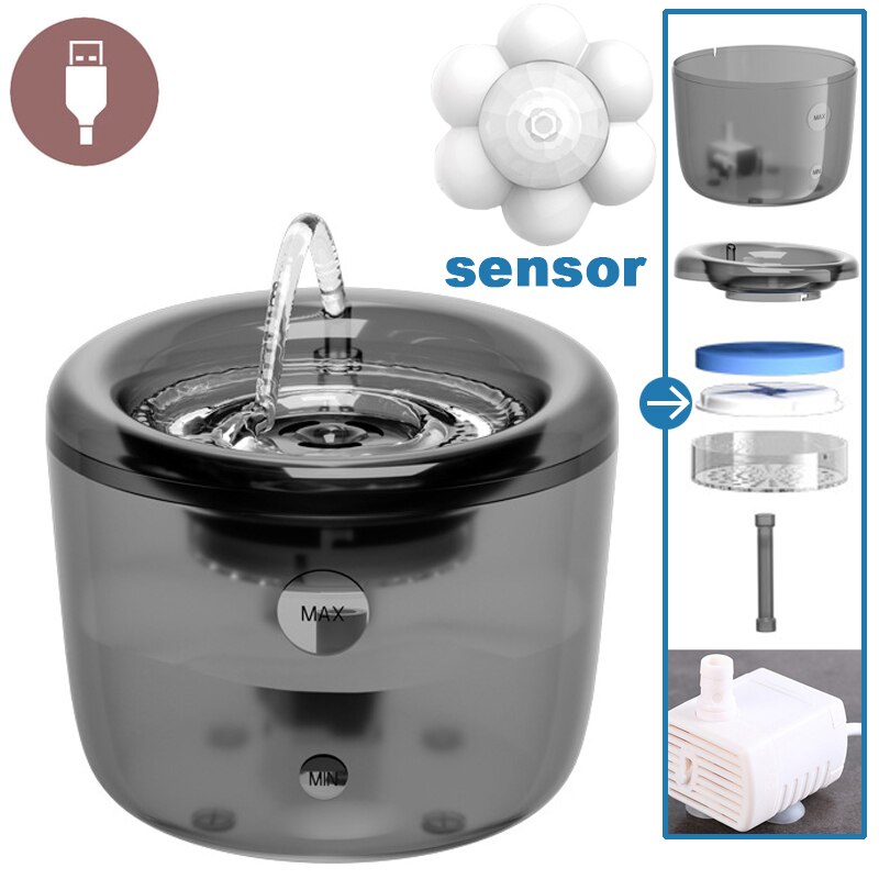 Fontanella per gatti Sensore automatico fontana acqua pompa acqua alimentatore cane Pet bevitore ciotola Pet bere Dispenser per cane gatto alimentato tramite USB