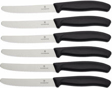 Carica l'immagine nel visualizzatore di Gallery, 6 x Coltelli con lama da 11 cm da tavola con manico nero, Qualità Victorinox