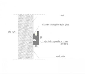 Cornice per illuminazione indiretta led a parete o soffitto - EL301 (1,15 metri)