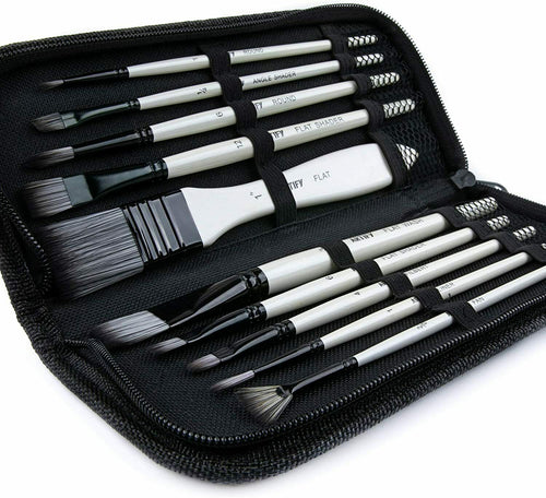 Artify - Set di 10 pennelli con custodia per il trasporto, per pittura acrilica