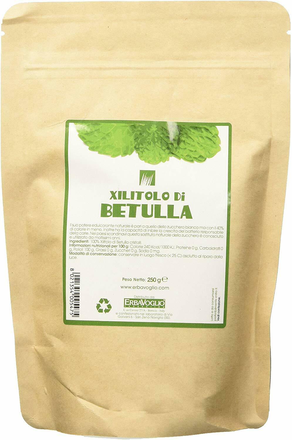 Xilitolo di Betulla puro al 100%, Sostituto naturale dello zucchero, 250 gr