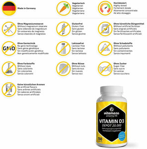 Vitamaze Vitamina D3 ad alto dosaggio 20000 UI(dose per 20 giorni) 180 compresse