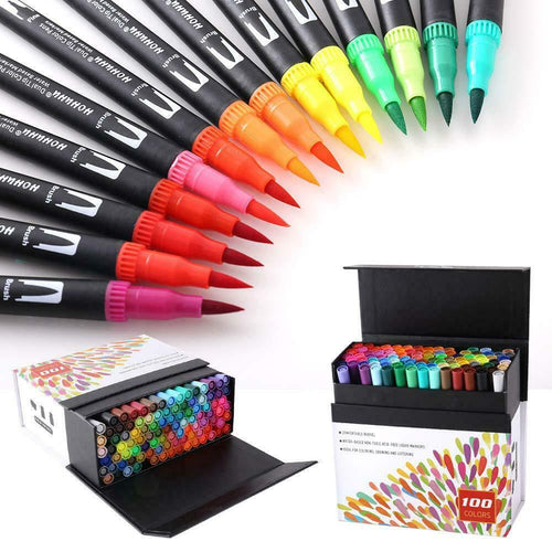 Houhuhu - Pennarelli a punta doppia, 100 colori, per bambini, Multicolore
