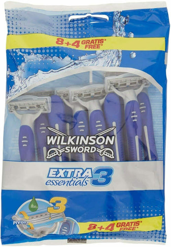 12 x Rasoi usa e getta a 3 lame per Uomo, Essential Wilkinson Sword, Rasatura