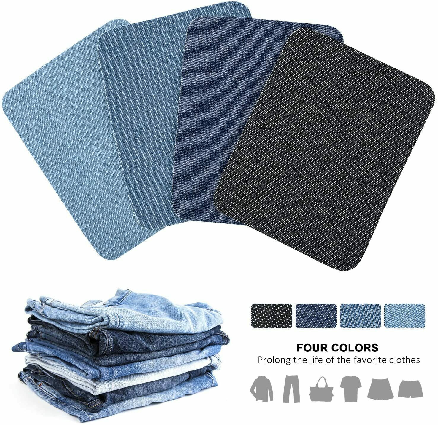 16 x Toppe termoadesive colore jeans di 4 x 4 tonalità, 12,2 x 9