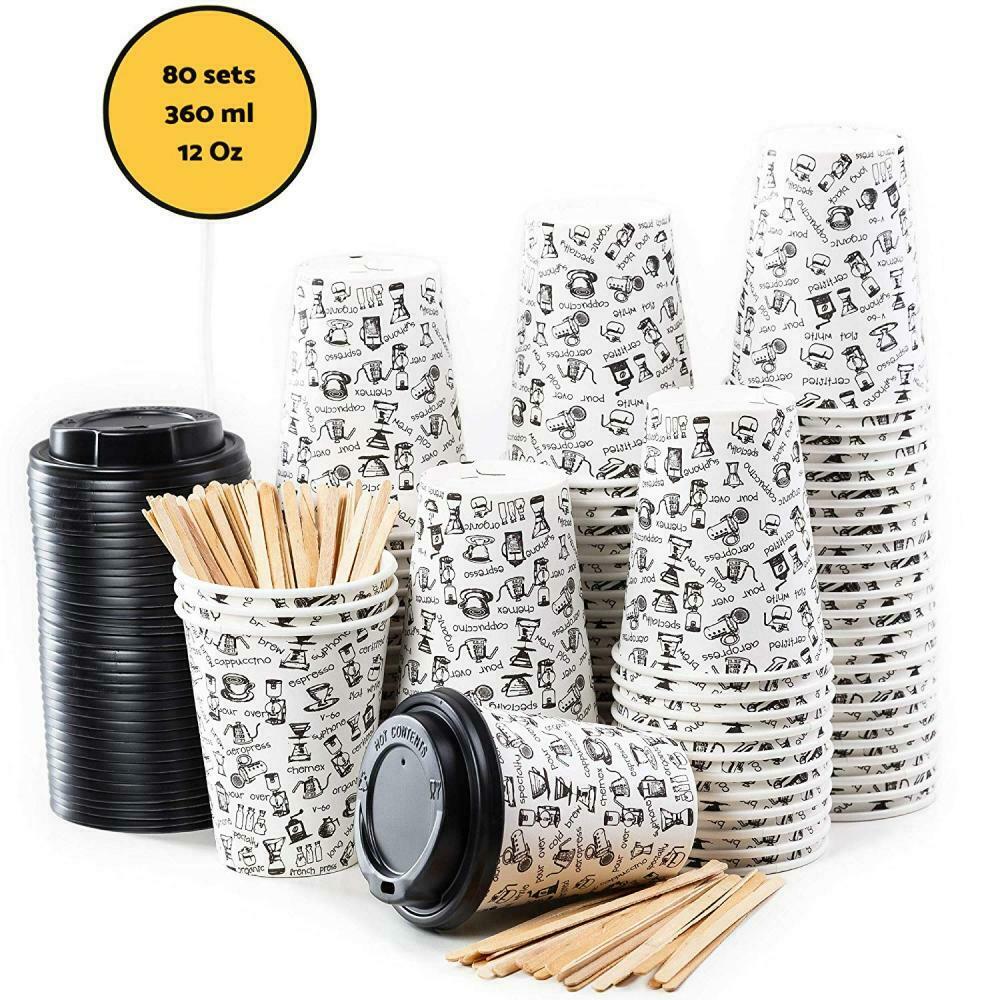 80 Bicchieri Carta per Prendere il Caffè – Tazza con Coperchio di 12 80 Sets