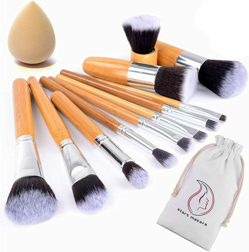 Pennelli Make up in Bambù - 12 pennelli trucco naturali - Set di pennelli...