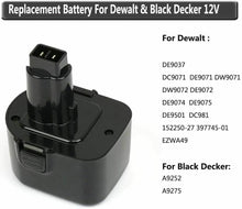 Carica l'immagine nel visualizzatore di Gallery, Batteria sostitutiva Ni-MH 12 V 3.5 Ah per utensili elettrici DeWalt DC DE DW