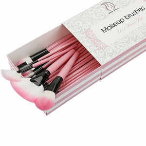 32 Pennelli da trucco Professionali, Con Custodia Rosa e Spugna Blender