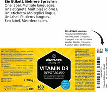 Carica l&#39;immagine nel visualizzatore di Gallery, Vispura Vitamina D3 ad alto dosaggio 20000 UI (dose per 20 giorni) 180 compresse