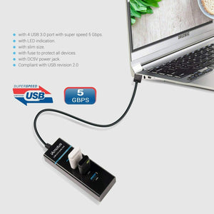 Hub con 4 porte USB 3.0 super speed 5 GBps, Attacco USB e USB C, Lettore dati