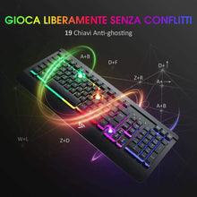 Carica l'immagine nel visualizzatore di Gallery, Tastiera meccanica Gaming con retroilluminazione LED RGB, Layout italiano, Nero
