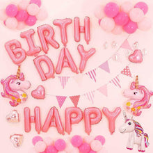 Carica l&#39;immagine nel visualizzatore di Gallery, Palloncini per decorazione di compleanno bambina, Tema unicorno rosa con festone