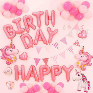 Palloncini per decorazione di compleanno bambina, Tema unicorno rosa con festone