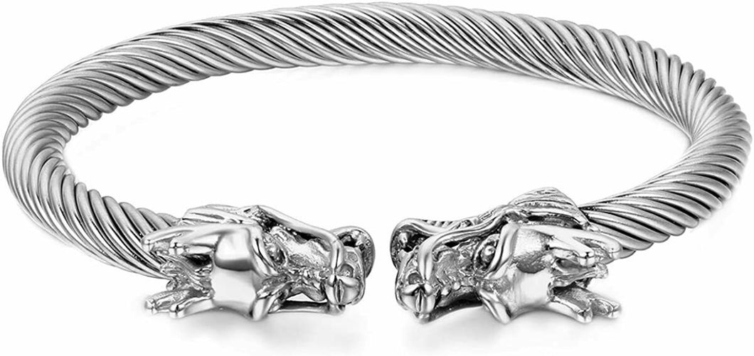 cupimatch Uomo Acciaio Inossidabile Drago Bracciale Argento, Cavo Elastico...