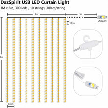 Carica l'immagine nel visualizzatore di Gallery, Tenda LED con luci a cascata per esterni ed interni, 3 x 3 m colore bianco Caldo