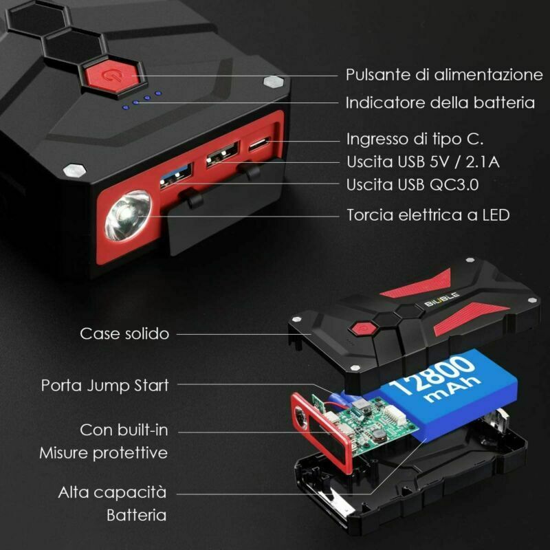 BIUBLE Avviatore Batteria Auto, 1000A 12800mAh Portatile Emergenza –
