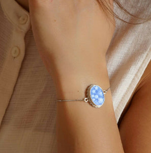 Blue Agate Cameo Bracciale Con Argento Sterling 925 MADE IN ITALY, Cameo Jewelry- mostra il titolo originale