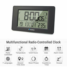 Carica l'immagine nel visualizzatore di Gallery, iTronics Orologio Radio da Parete Digitale Indicatore Temperatura Sveglia Nero