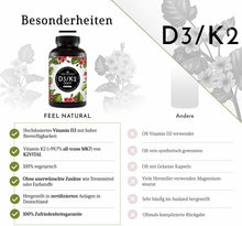 Carica l'immagine nel visualizzatore di Gallery, Vitamina D3 + K2 Dose elevata con 5.000 UI di vitamina D3 e 200 μg di vitamina