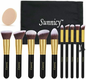 10 Pennelli Professionali da trucco con Setole di alta qualità, + spugnetta