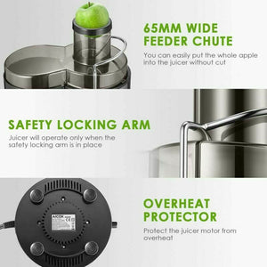 Aicok Centrifuga Frutta e Verdura 3 Velocità Estrattore di Succo a Argento