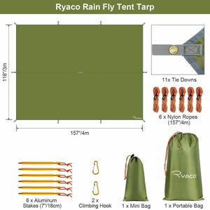 Tenda da campeggio parasole da 3 x 4 m in nylon, Protezione UV e pioggia, Verde