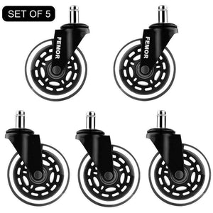 FEMOR Set di 5 Rotelle per Sedia in Gomma Morbida Silenziose Antigraffio...