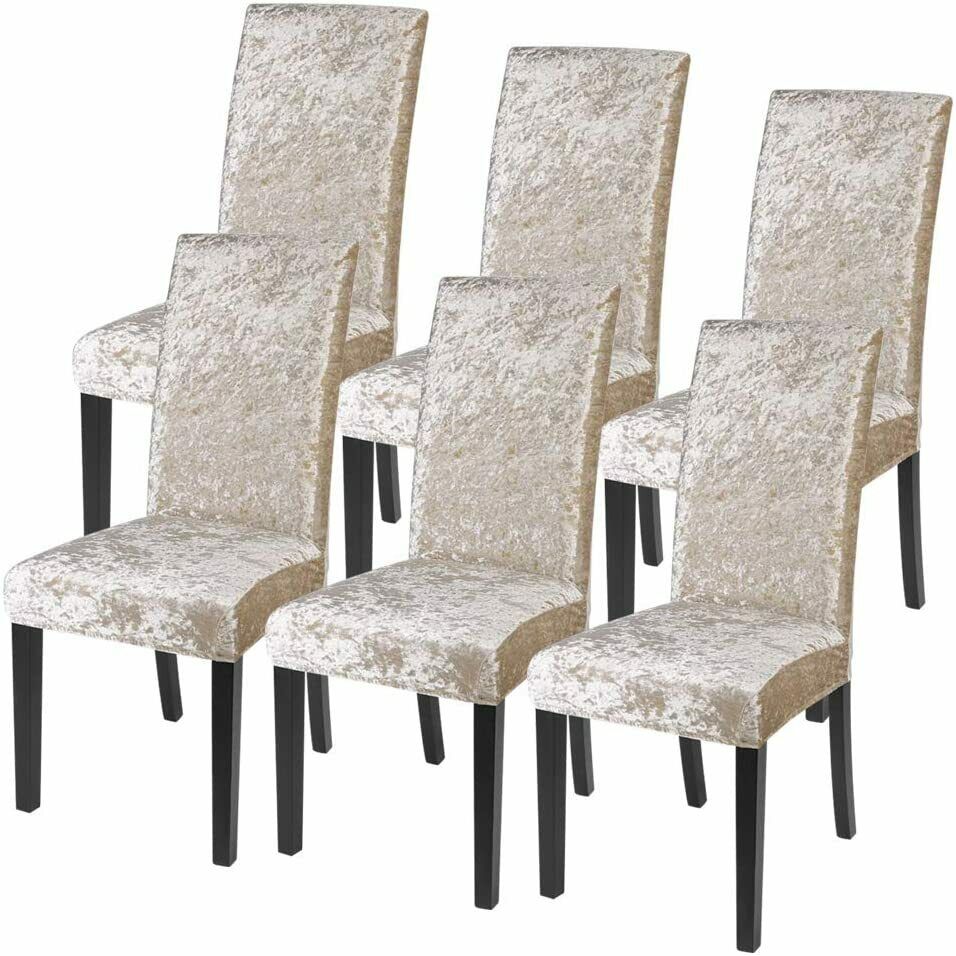 MINGPINHUIUS Set Di 6 Coprisedie In Velluto Color Sabbia - Elasticizzati, Per Sedie Con Schienale Alto (H 60-75cm)