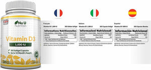 Vitamina D3 1000UI 365 Capsule Softgel Integratore di vitamina d3 Nu U Nutrition