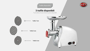 Tritacarne elettrico RGV Professionale con 3 trafile per Passapomodoro Grattugia