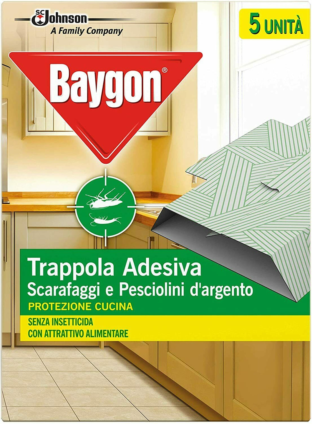 5 x Trappola per insetti scarafaggi e pesciolini d'argento, Protezione adesiva