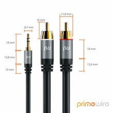 Carica l'immagine nel visualizzatore di Gallery, Cavo a Y da 2 RCA maschio a jack 3,5 mm maschio, Placcati in oro, 1 m, Hi-Fi