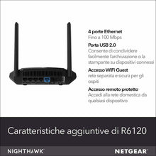 Carica l'immagine nel visualizzatore di Gallery, Router WiFi dual band Ac1200 Netgear R6120, 4 porte LAN ad alte prestazioni