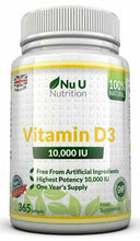 Carica l&#39;immagine nel visualizzatore di Gallery, Vitamina D3 10.000 UI 365 Capsule Softgel Integratore di vitamina d3 nu u nutri