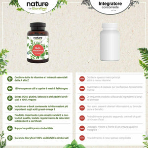 Integratore Multivitaminico, 180 Compresse, Ingredienti naturali, di Gloryfeel