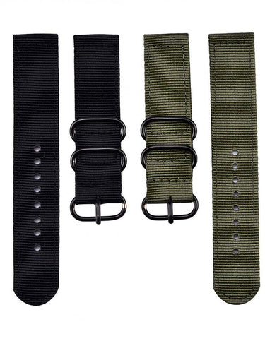 2 pezzi di ricambio in nylon cinturini orologi, verde militare e nero 22 mm